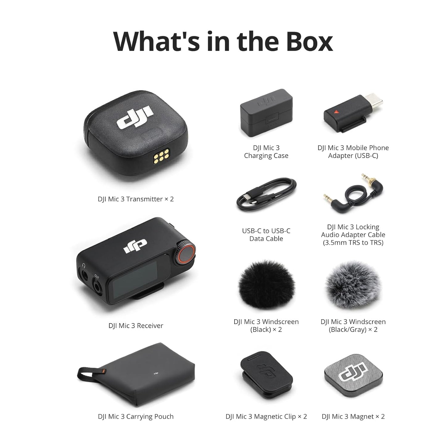 DJI Mic 3 (2 TX + 1 RX + Charging Case) Wireless Microphone System