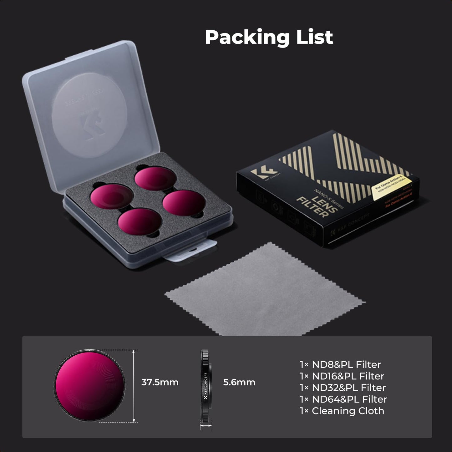 K&F CONCEPT ND/PL Filter Kit for DJI Osmo Action 6 (ND8/PL, ND16/PL, ND32/PL & ND64/PL)