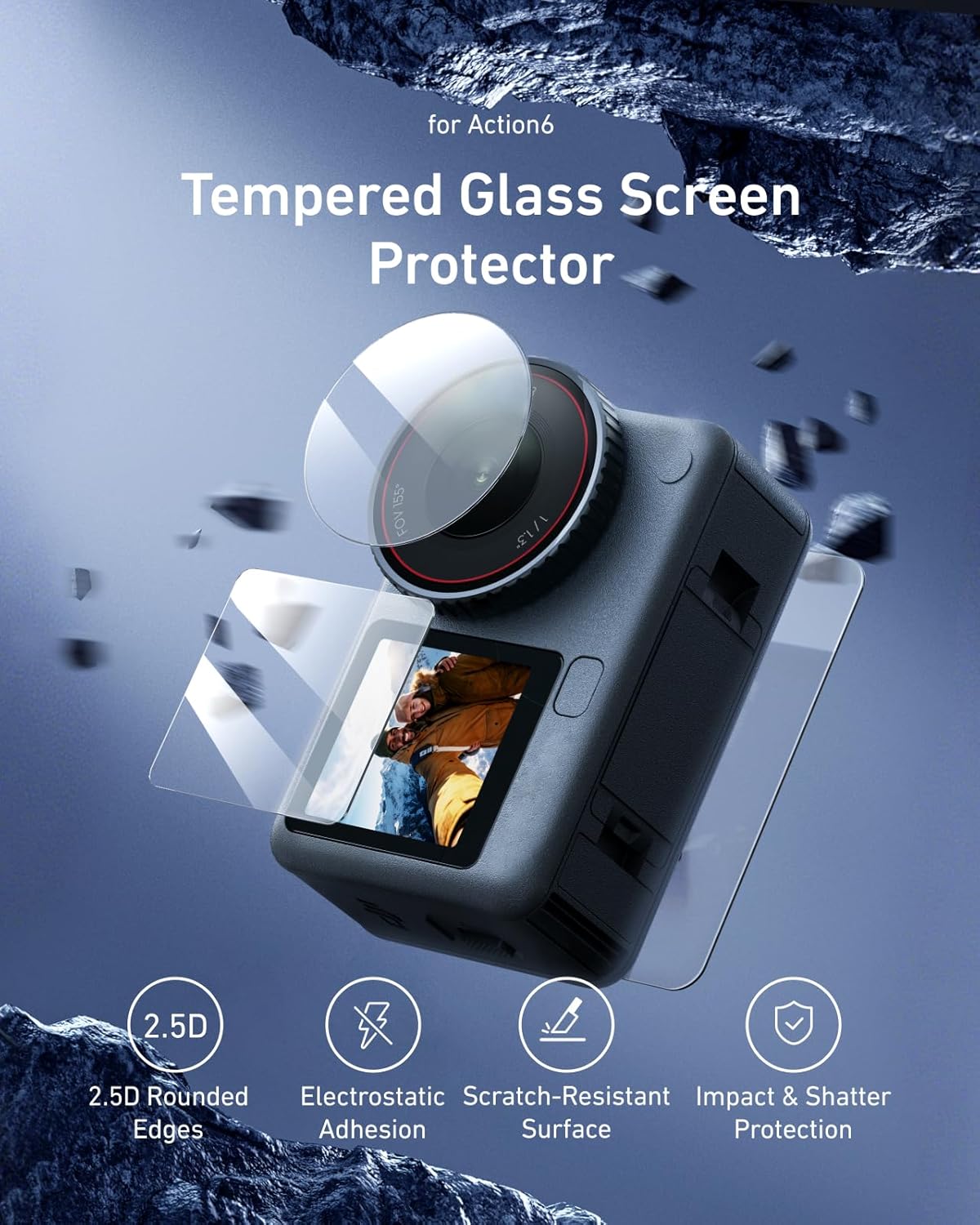 DJI Osmo Action 6 Tempered Glass Screen Protector (Lens + Front Screen + Rear Screen)