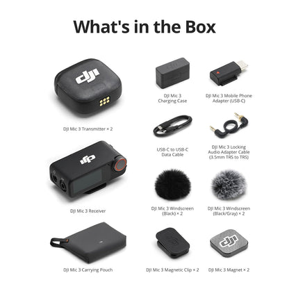 DJI Mic 3 (2 TX + 1 RX + Charging Case) Wireless Microphone System