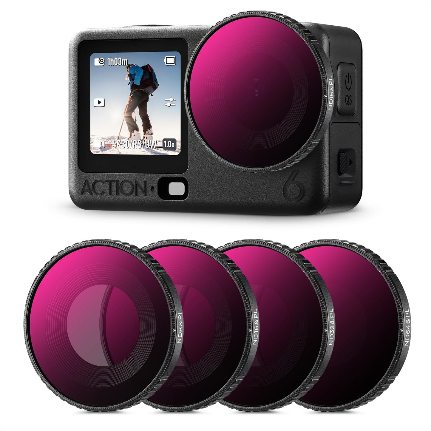 K&F CONCEPT ND/PL Filter Kit for DJI Osmo Action 6 (ND8/PL, ND16/PL, ND32/PL & ND64/PL)